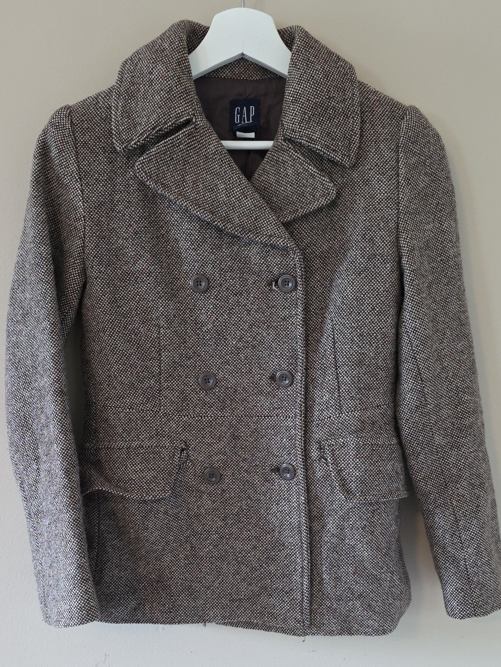 GAP Women's Brown Herringbone Double-Breasted Peacoat